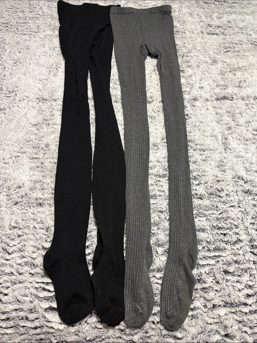 Black & Gray Ribbed and Smooth Women's Hosiery Tights - Classic Everyday Pair